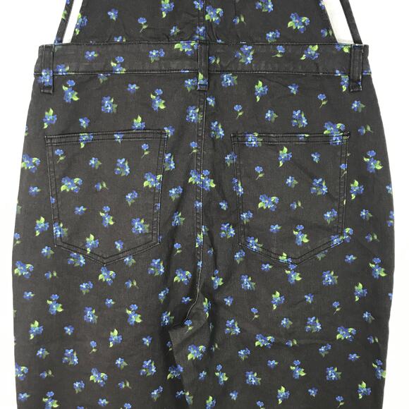 We Wore What Overalls Large Black Ditsy Floral Baggy Denim Stretch Y2K Festival - Picture 9 of 16
